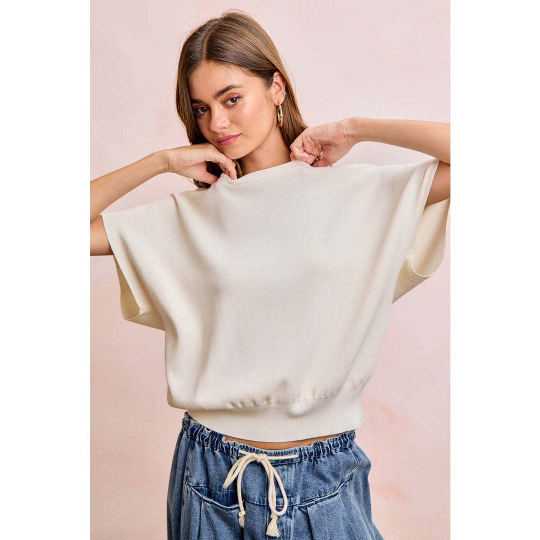 Women's Short Sleeve - SHORT DOLMAN SLEEVES LIGHTWEIGHT SOFT KNIT TOP - IVORY - Cultured Cloths Apparel