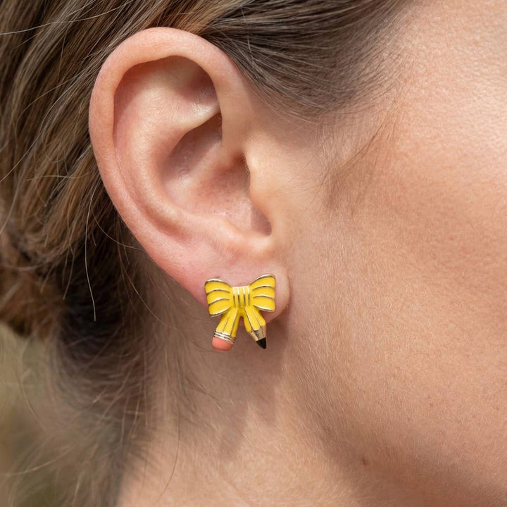 Accessories, Earrings - Enamel Pencil Bow Stud Earrings - YLW - Cultured Cloths Apparel