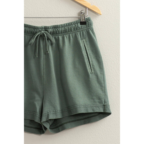 Women's Shorts - Pigment Dyed Raw Edge Detail Shorts - GRAY GREEN - Cultured Cloths Apparel