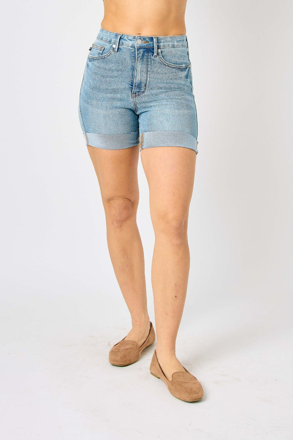 Shorts - Judy Blue Full Size Tummy Control Denim Shorts - Medium - Cultured Cloths Apparel