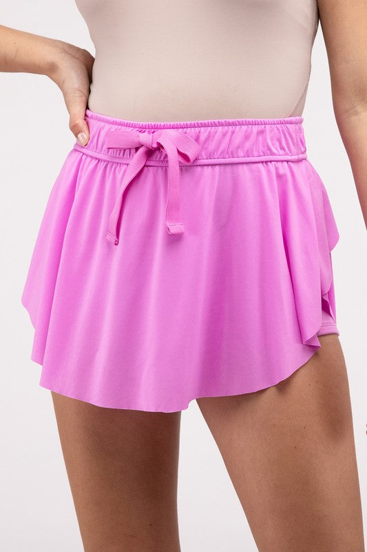 Athleisure - Ruffle Hem Tennis Skirt with Hidden Inner Pockets - BRIGHT MAUVE - Cultured Cloths Apparel