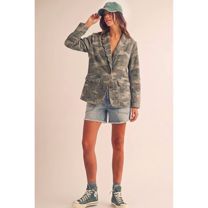 Outerwear - Bluebell Scallop Mineral Wash Stitch Denim Blazer - - Cultured Cloths Apparel