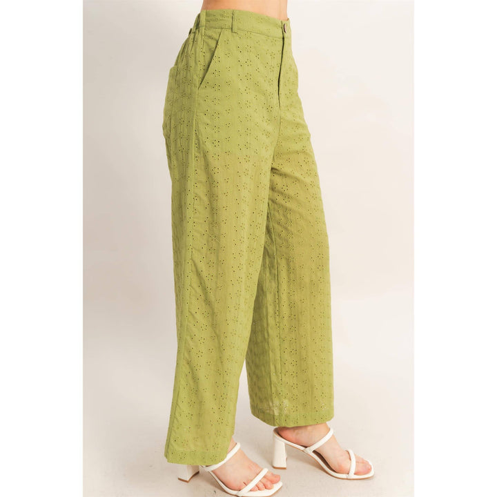 Olive Floral Eyelet Pants