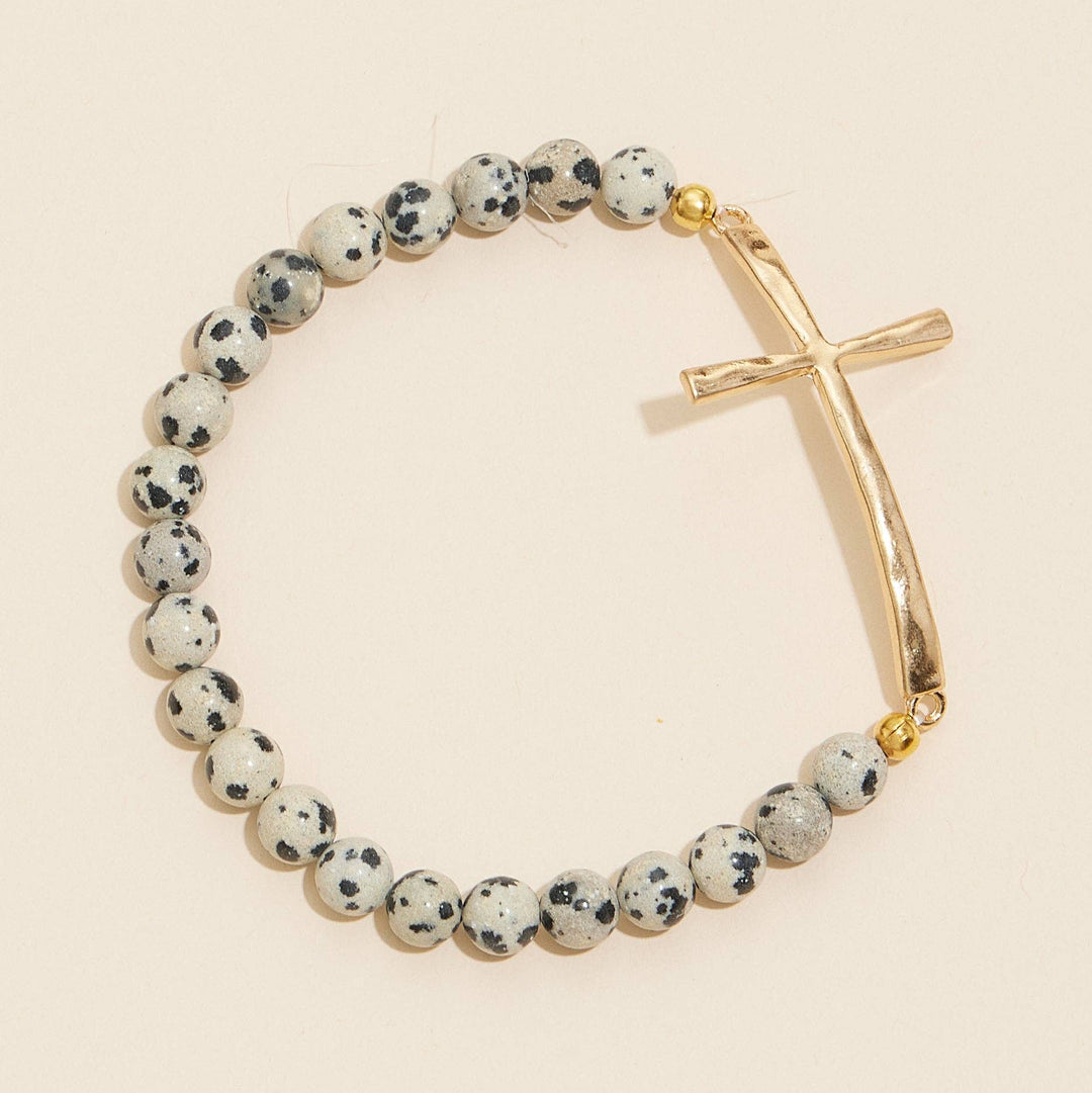 Accessories, Bracelets - Natural Stone Cross Stretch Bracelet - - Cultured Cloths Apparel
