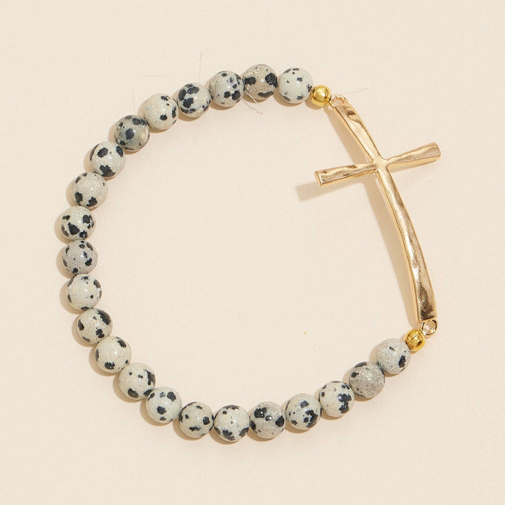 Accessories, Bracelets - Natural Stone Cross Stretch Bracelet - - Cultured Cloths Apparel