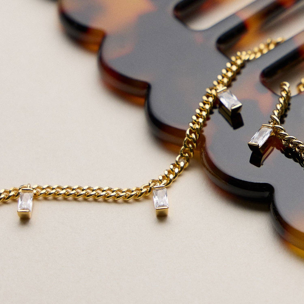 Accessories, Necklaces - Gold Dipped Baguette Crystal Charm | Necklace - - Cultured Cloths Apparel