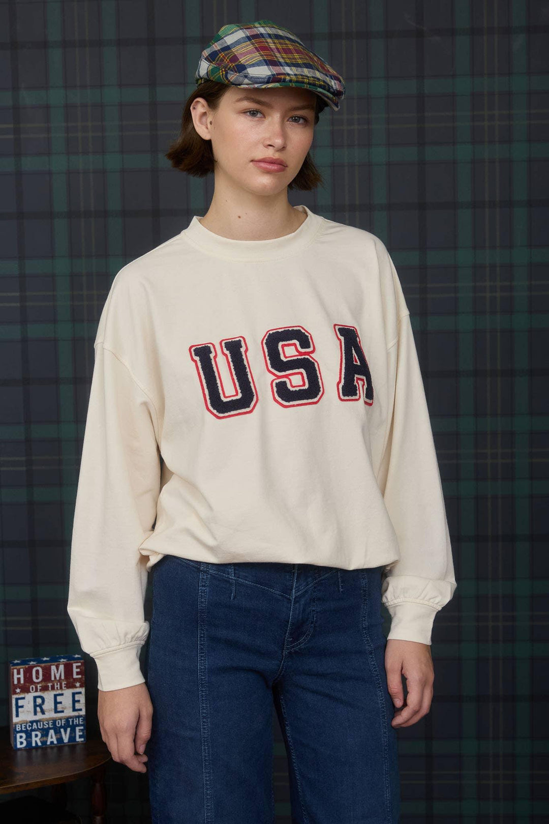 Women's Long Sleeve - USA VARSITY LETTER LONG SLEEVE KNIT TOP - - Cultured Cloths Apparel