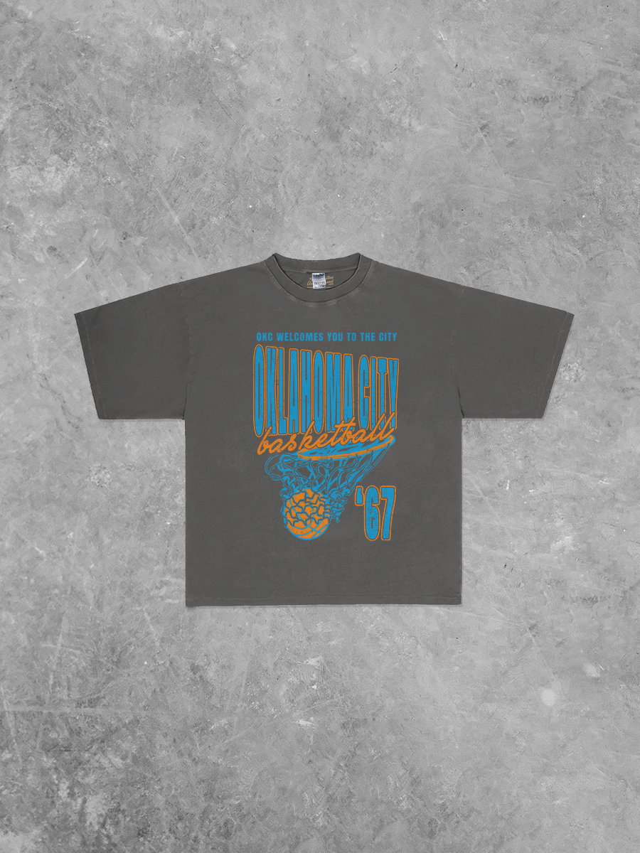 Graphic T-Shirts - 90's Oklahoma City Basketball Boxy Oversized TShirt - Shadow - Cultured Cloths Apparel