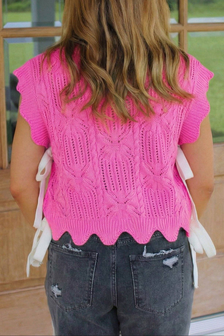 Women's Short Sleeve - Pointelle Knit Scallop Short Sleeve Sweater - - Cultured Cloths Apparel