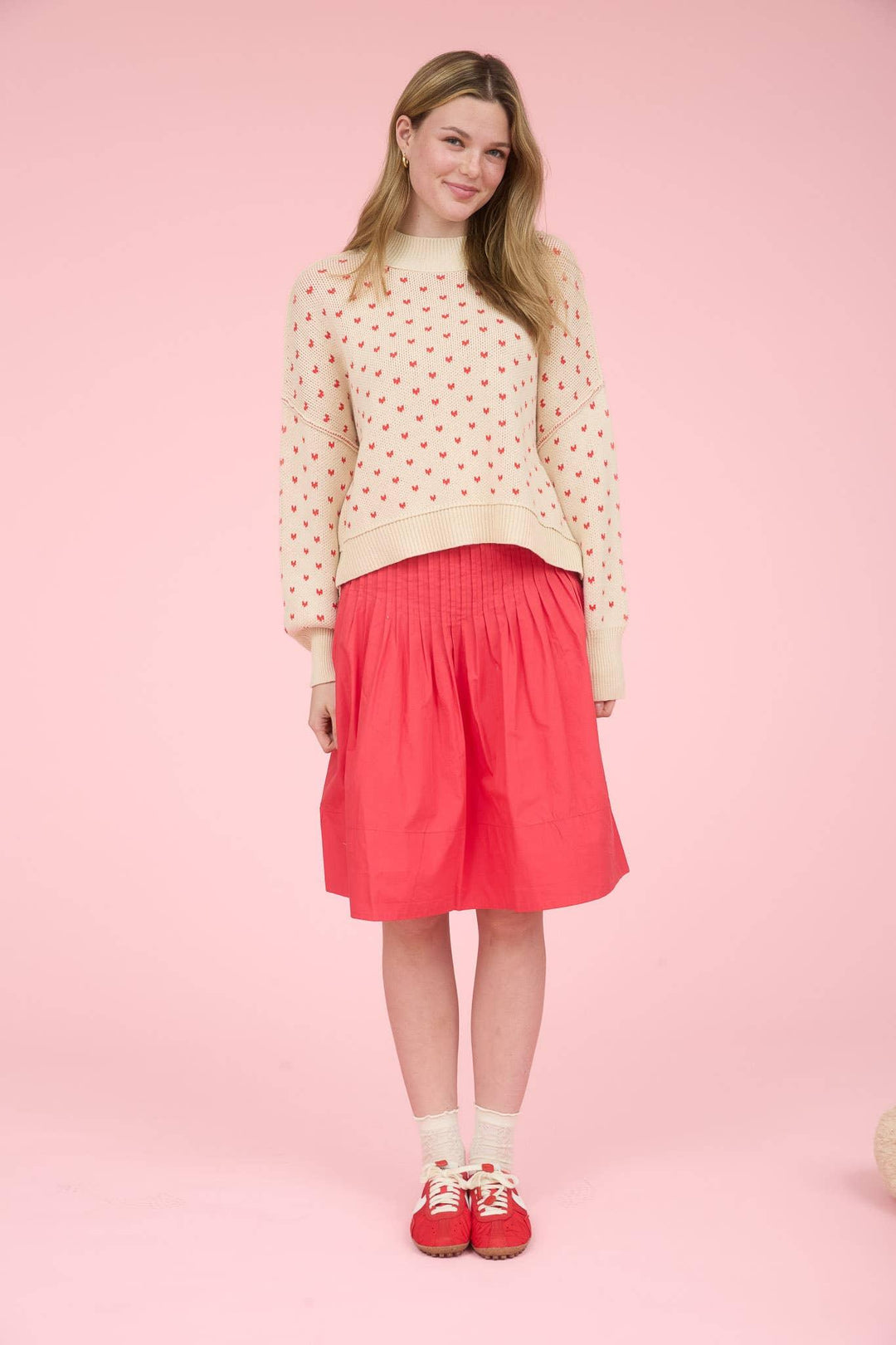 HEART PATTERN DROP SHOULDER KNIT PULLOVER SWEATER