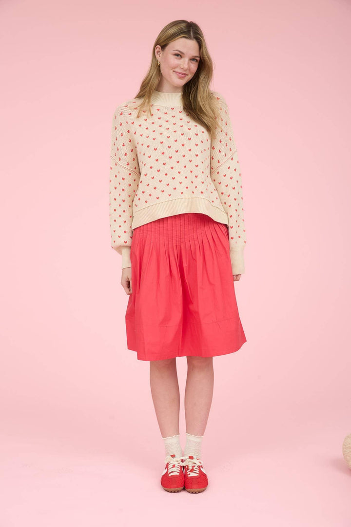 HEART PATTERN DROP SHOULDER KNIT PULLOVER SWEATER