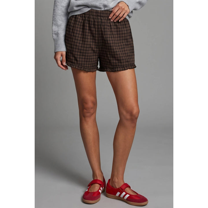Plaid cotton ruffle shorts