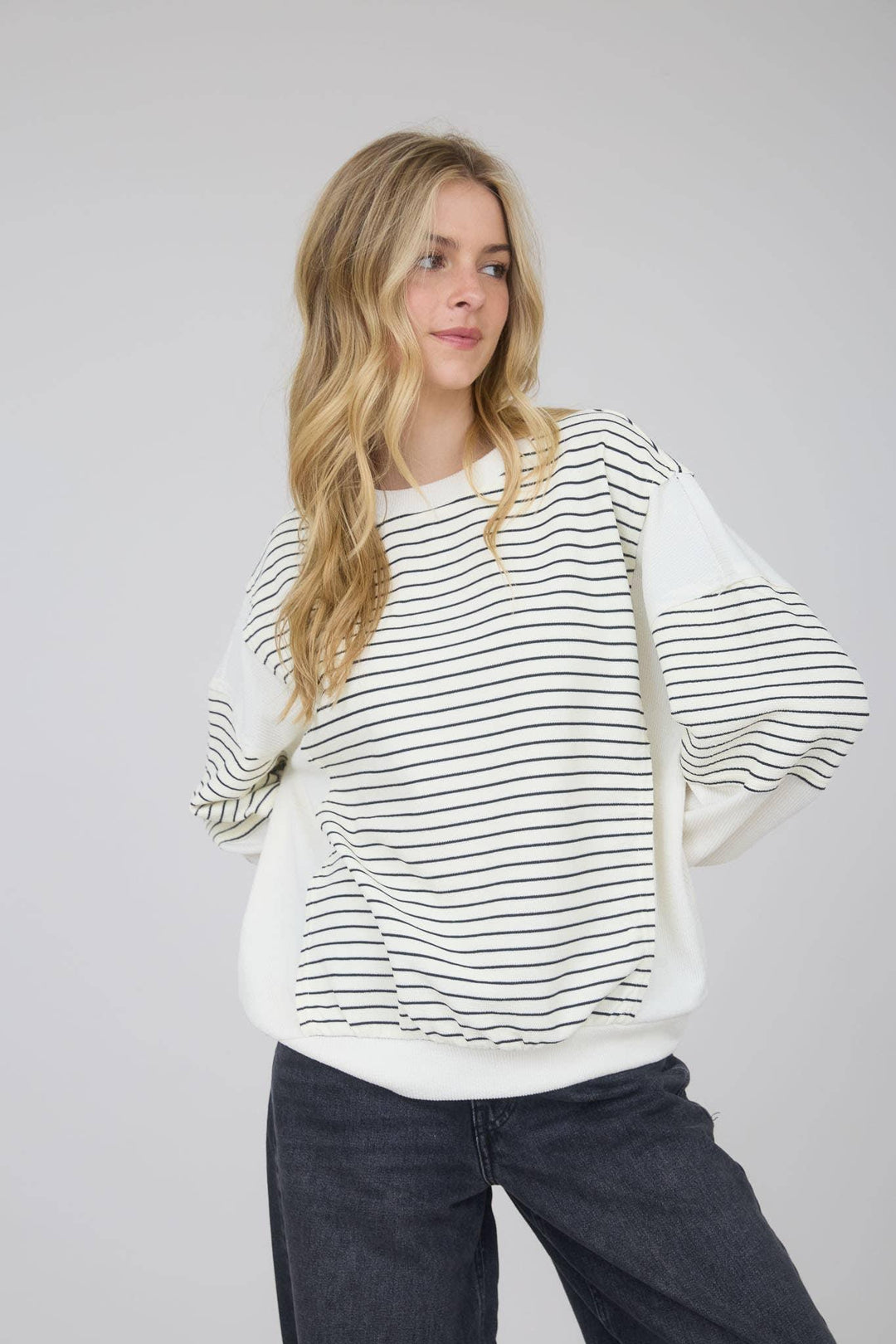Women's Long Sleeve - CONTRAST STRIPE RAW EDGE LONG SLEEVE KNIT TOP - - Cultured Cloths Apparel