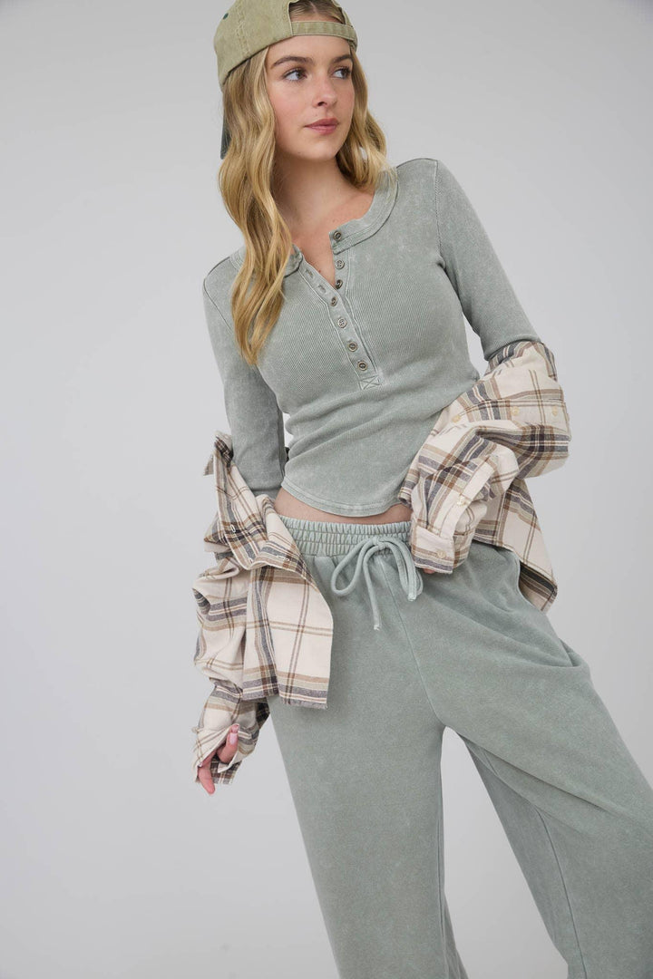 WASHED WIDE LEG DRAWSTRING LOUNGE PANTS