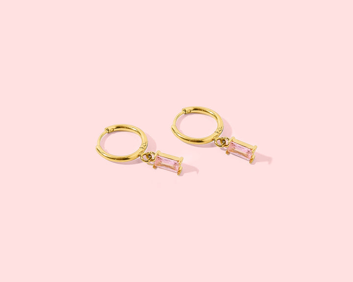 FOR FUN - Huggie Earrings - Light Pink Stone Charm - Maxie