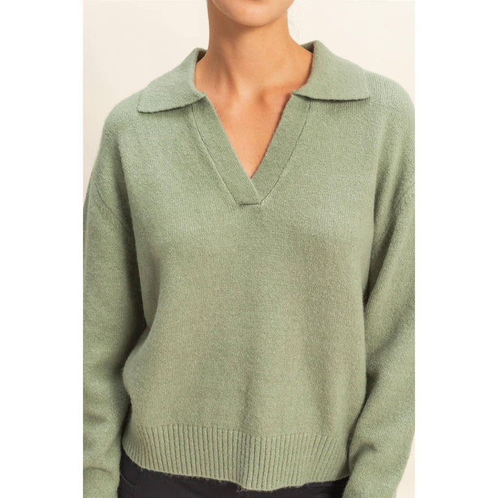 Women's Sweaters - Collared V Neck Sweater - - Cultured Cloths Apparel