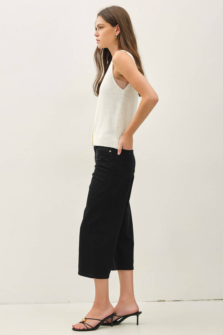 Women's Sleeveless - LIGHT WEIGHT BUTTON UP SWEATER VEST - - Cultured Cloths Apparel