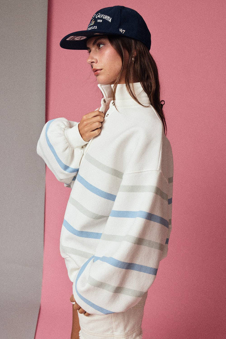 Striped Mock Neck Pullover