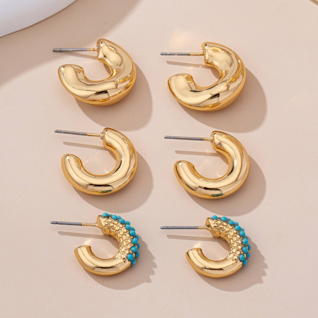 Accessories, Earrings - Turquoise Enamel Hoop Trio Earring Set | 80E61664 - - Cultured Cloths Apparel