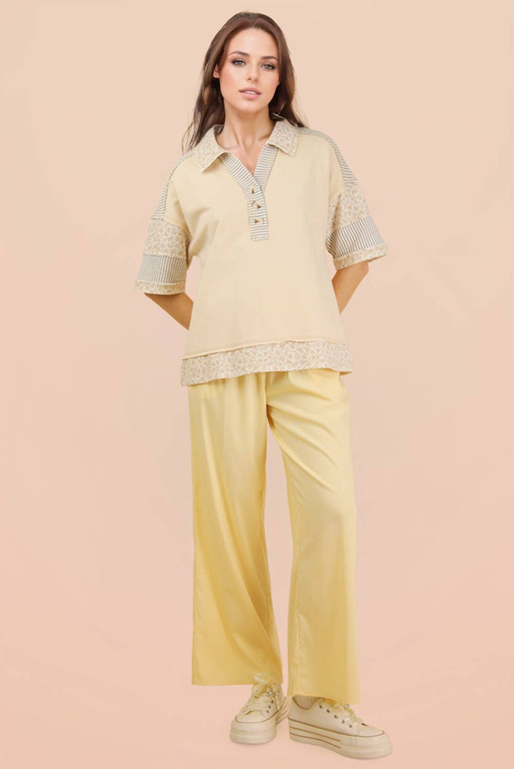 Women's Short Sleeve - Oversized Half Button Down Collared Knit Top - - Cultured Cloths Apparel