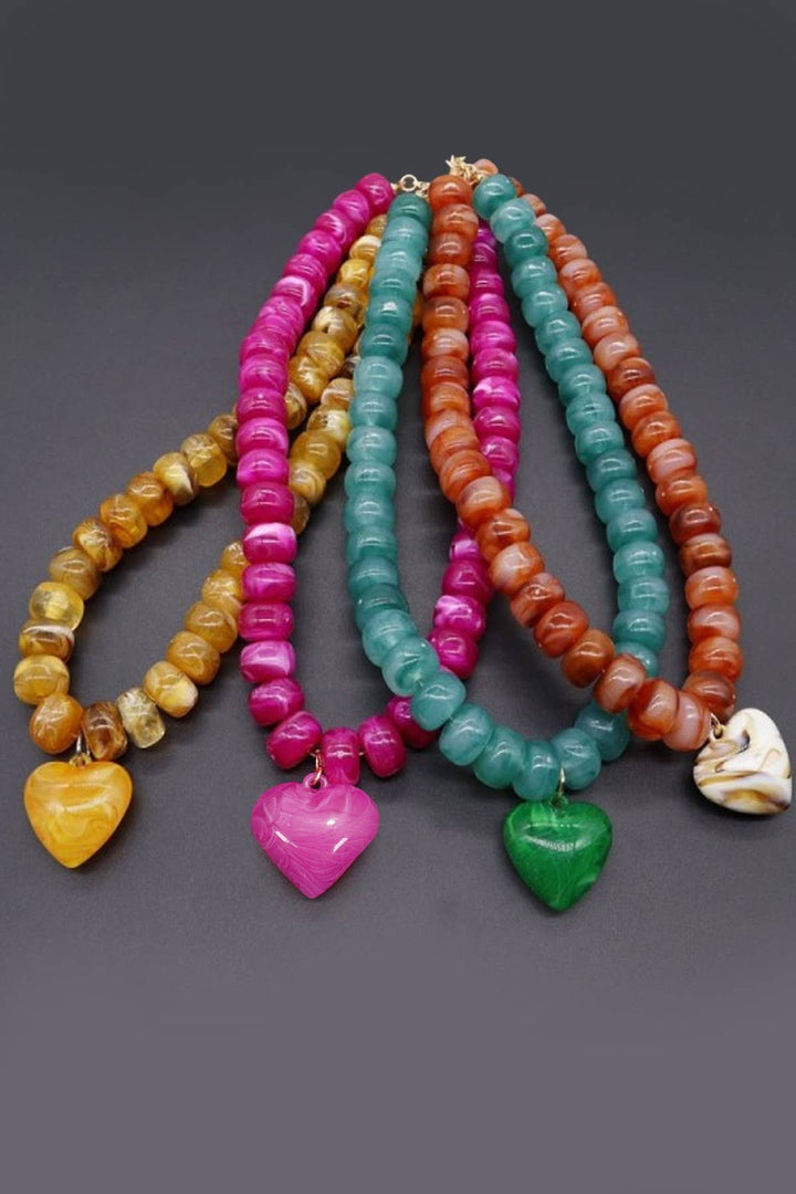 Accessories, Necklaces - Heart Pendant Resin Beaded Necklaces | 40NK9701 - - Cultured Cloths Apparel