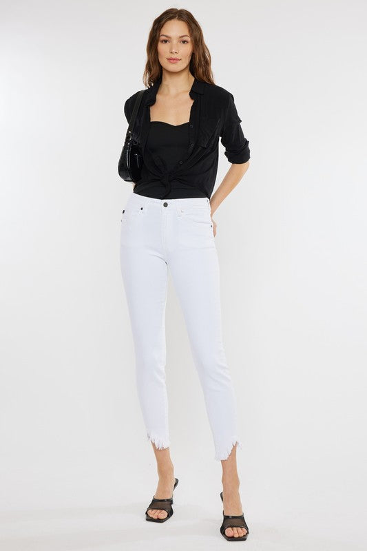 Denim - High Rise Hem Detail Ankle Skinny Jeans - White - Cultured Cloths Apparel