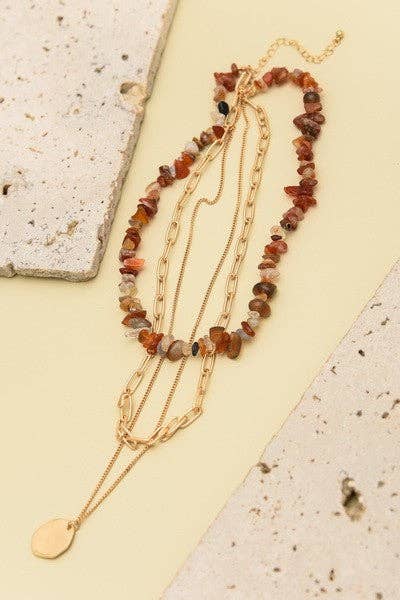 Accessories, Necklaces - NATURAL STONE LAYER NECKLACE | 25N370 - - Cultured Cloths Apparel