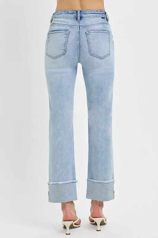 Denim - RISEN High Rise Straight Cuffed Relaxed Jeans - - Cultured Cloths Apparel