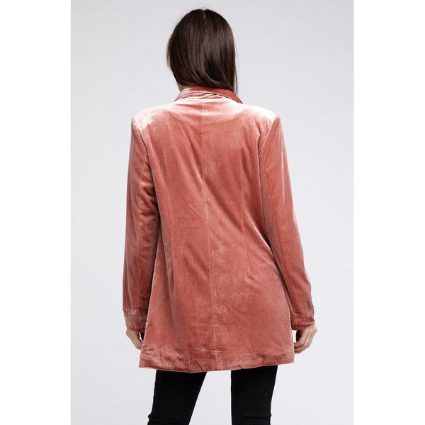 Outerwear - Shiny Velvet Peak Lapel Single Blazer -  - Cultured Cloths Apparel