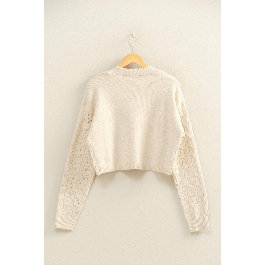 Women's Sweaters - Cropped Cable Knit Sweater - - Cultured Cloths Apparel