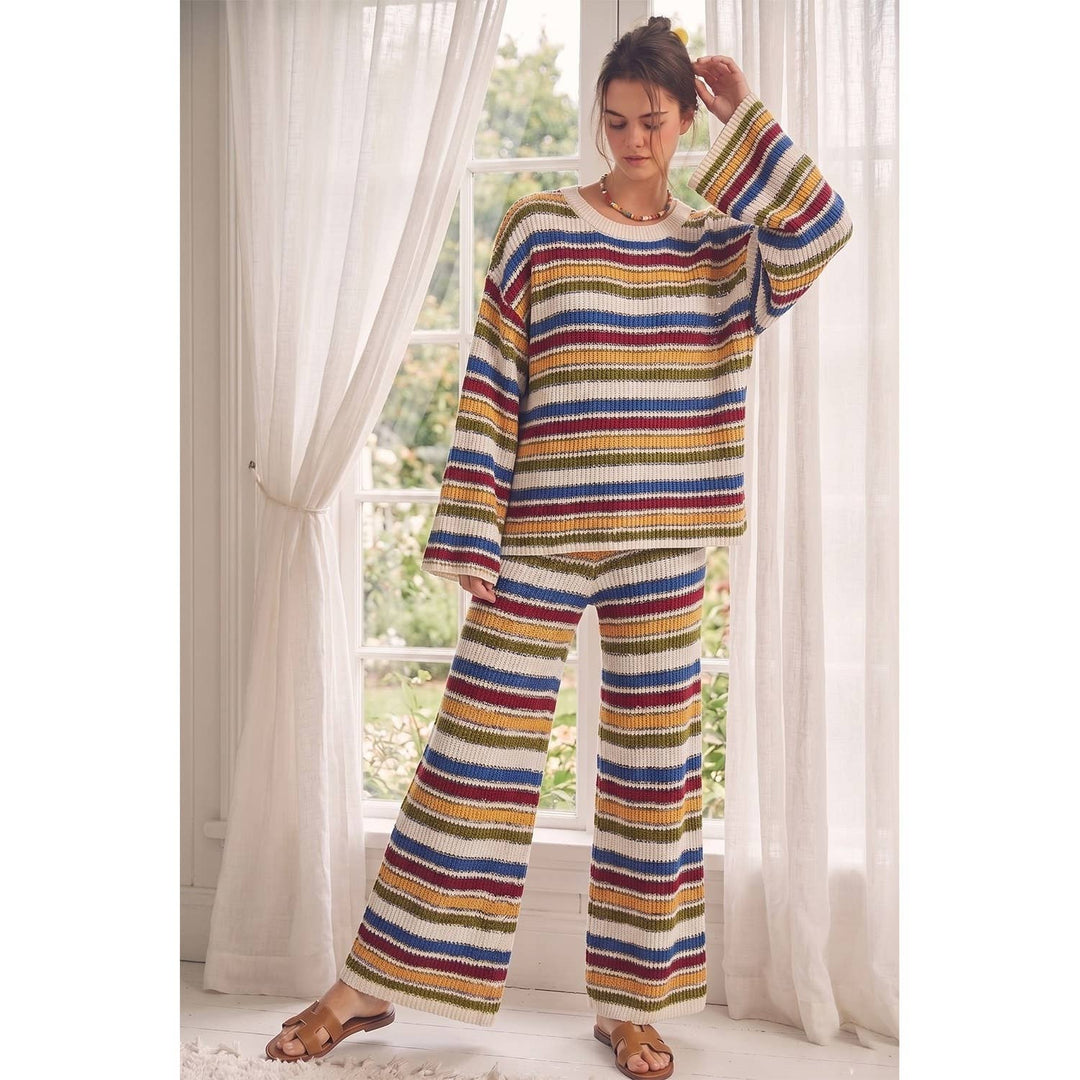 Retro Mocha Stripe Knit Lounge Set