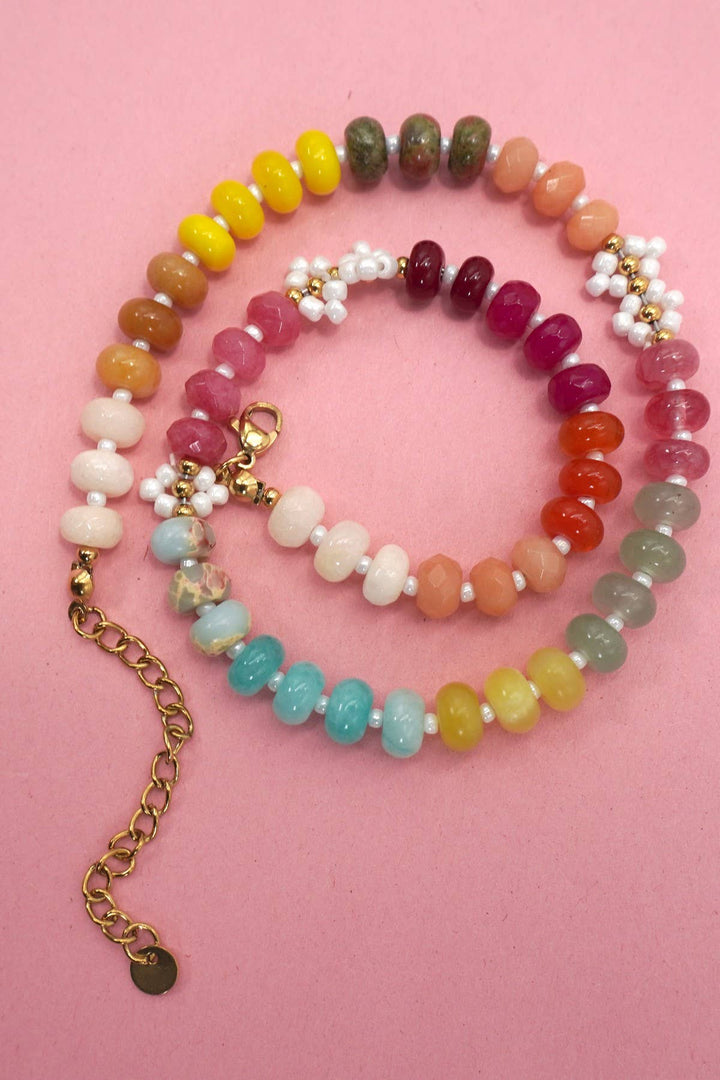 Accessories, Necklaces - NATURAL STONE AGATE GLASS STAINLESS STEEL NECKLACE - - Cultured Cloths Apparel