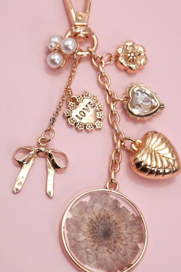 Accessories - BAG CHARM-DRIED FLOWER BOW HEART PEARL | 80K036 - - Cultured Cloths Apparel