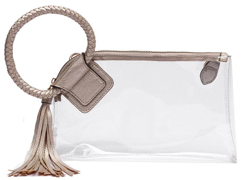 Accessories, Bags - Clear Cuff Handle Tassel Wrislet Clutch - Champagne - Cultured Cloths Apparel