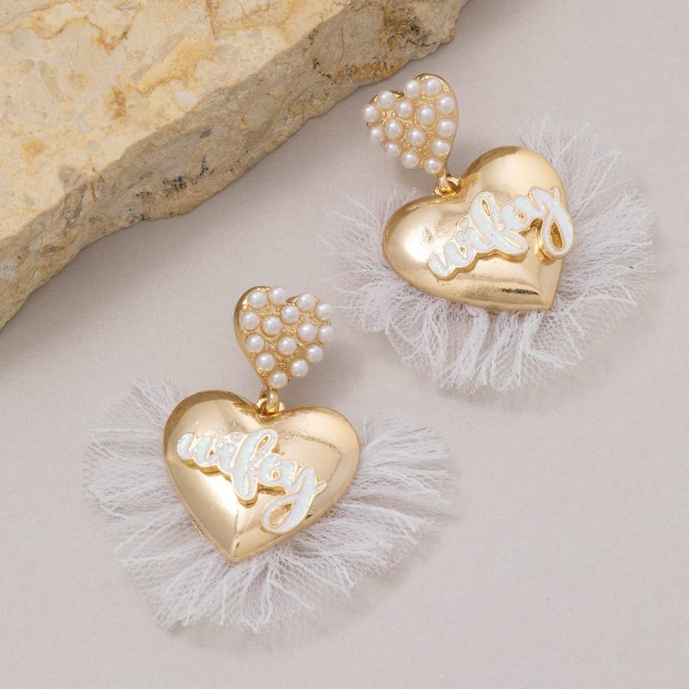 Accessories, Earrings - Wifey Pearl And Metallic Heart Stud Dangle Earrings - - Cultured Cloths Apparel