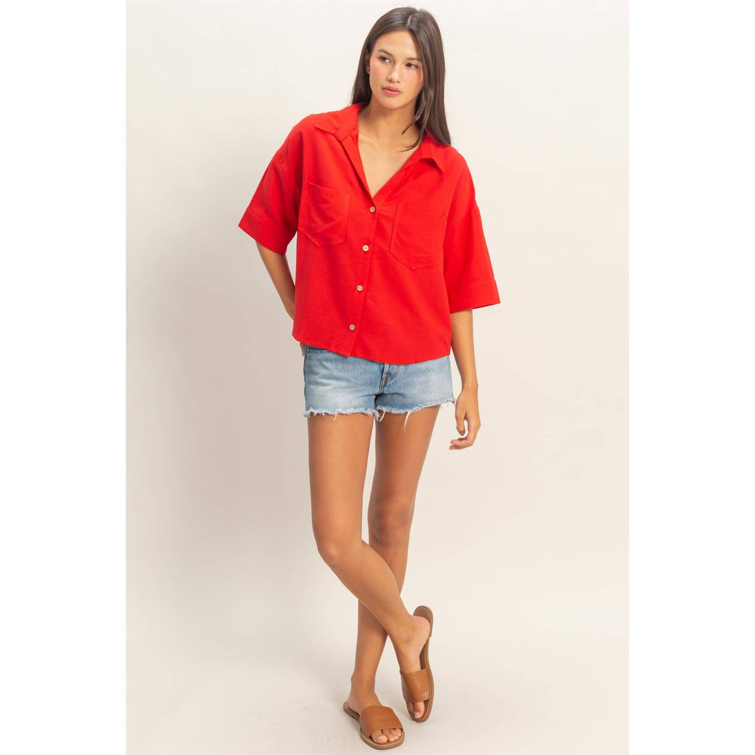 Button-Up Collared Short Sleeve Shirt