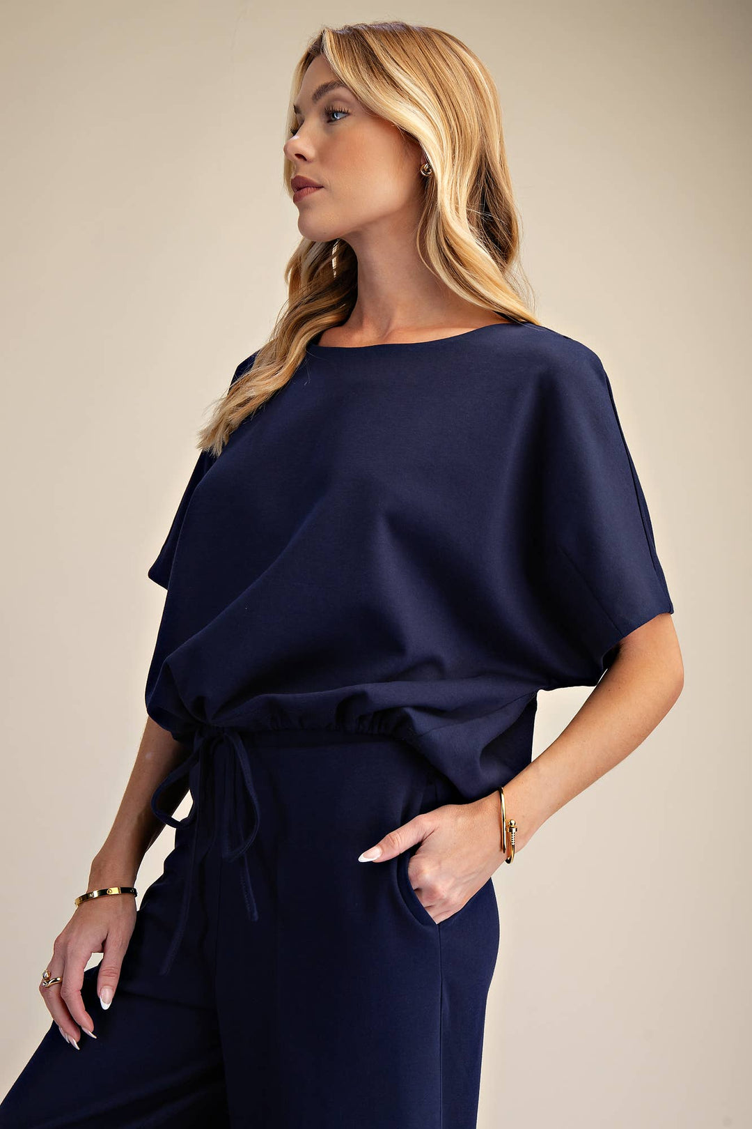 - Round Neck Asymmetrical Hem Adjustable With Ties Top - - Cultured Cloths Apparel