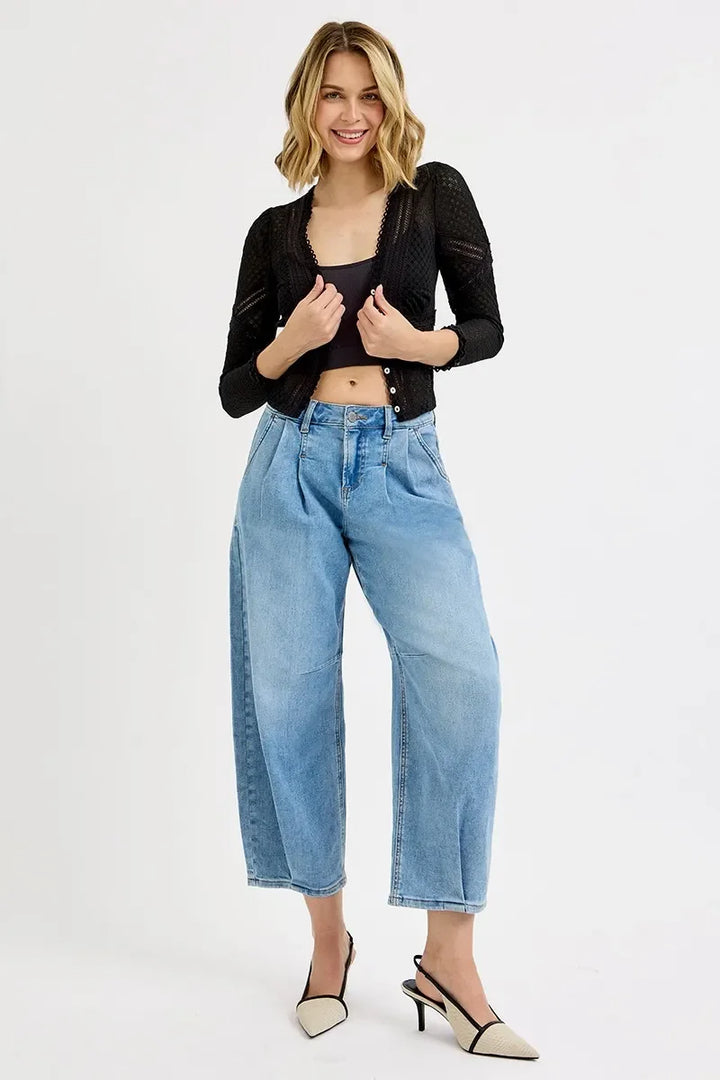 Denim - RISEN Full Size Mid Rise Fit Crop Wide Volume Leg Jeans Plus Size - - Cultured Cloths Apparel