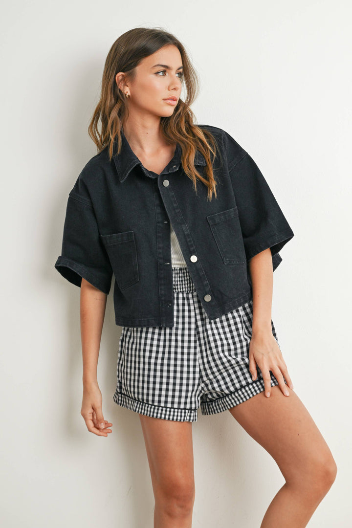 Women's Short Sleeve - Button Front Cropped Shirt - - Cultured Cloths Apparel
