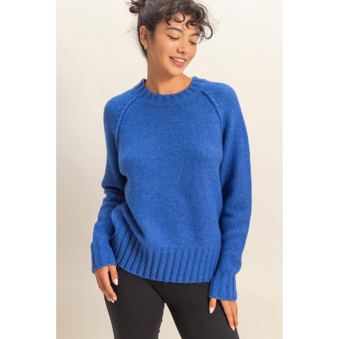 Women's Sweaters - Raglan Sleeve Crew Neck Sweater - COBALT - Cultured Cloths Apparel