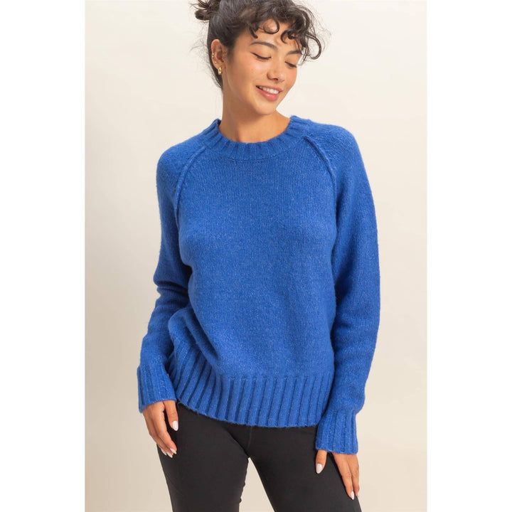 Women's Sweaters - Raglan Sleeve Crew Neck Sweater - COBALT - Cultured Cloths Apparel