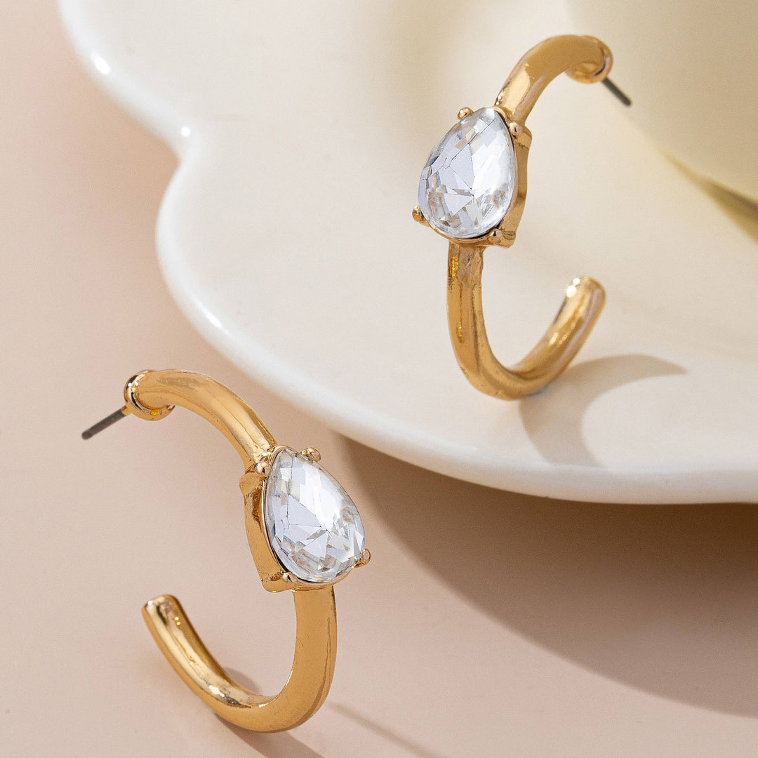 Accessories, Earrings - Solitaire Crystal Gold Hoop Earrings | 80E61640 - - Cultured Cloths Apparel
