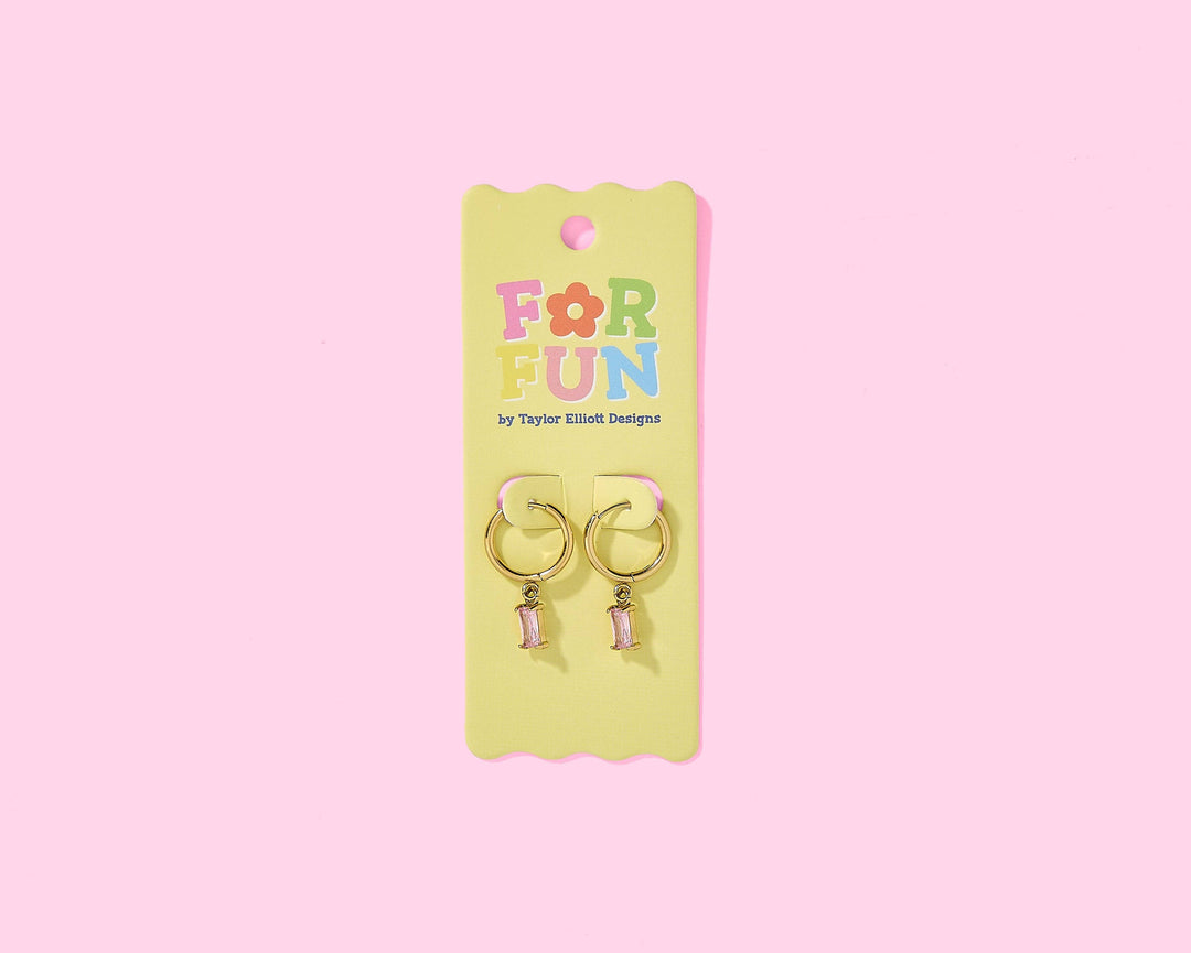 FOR FUN - Huggie Earrings - Light Pink Stone Charm - Maxie