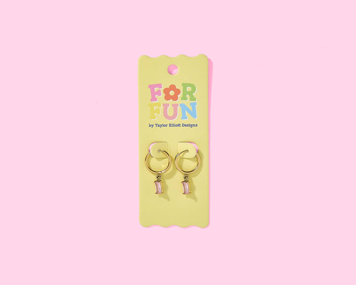 FOR FUN - Huggie Earrings - Light Pink Stone Charm - Maxie
