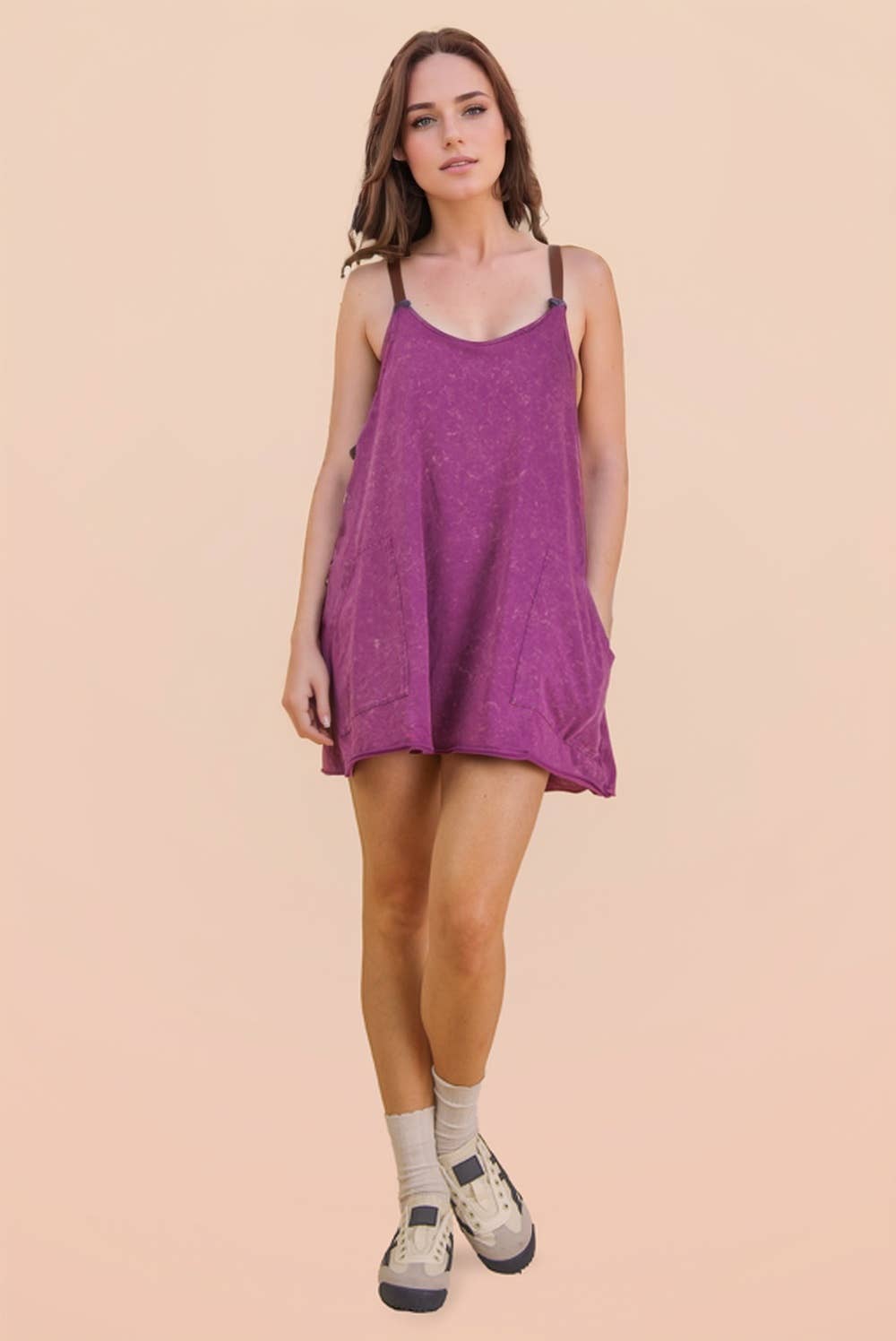 Dresses - Mineral Washed Knit Mini Dress with Shorts Inside - - Cultured Cloths Apparel