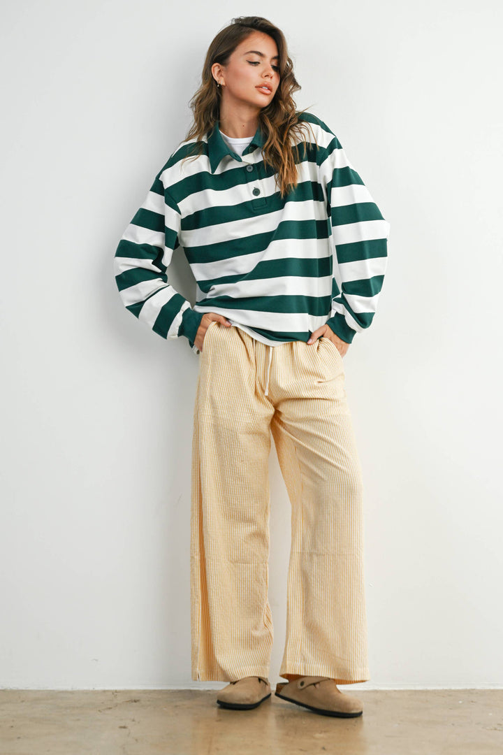 Pants - Drawstring Waist Striped Pants - - Cultured Cloths Apparel