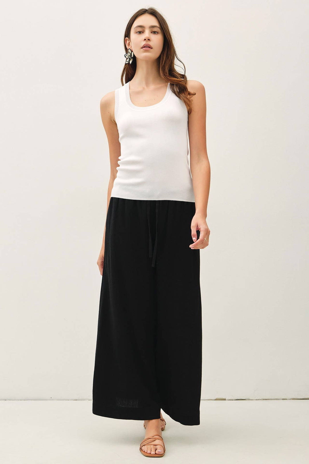 Pants - LINEN BLEND CROPPED PALAZZO PANTS - - Cultured Cloths Apparel