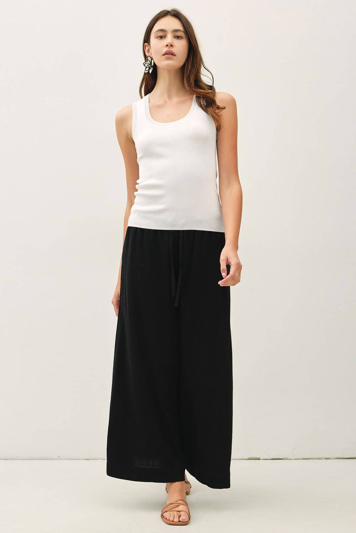 Pants - LINEN BLEND CROPPED PALAZZO PANTS - - Cultured Cloths Apparel