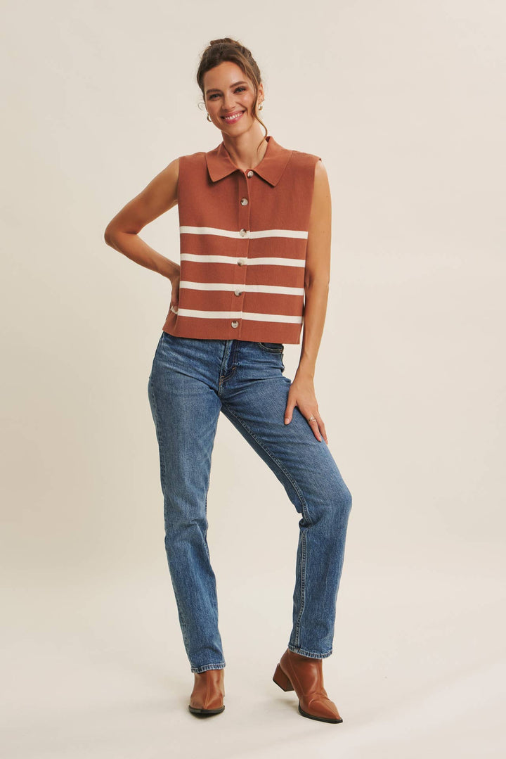 Women's Short Sleeve - ALL SEASON LAYERING VISCOSE RIB BUTTON-DOWN SWEATER VEST - - Cultured Cloths Apparel