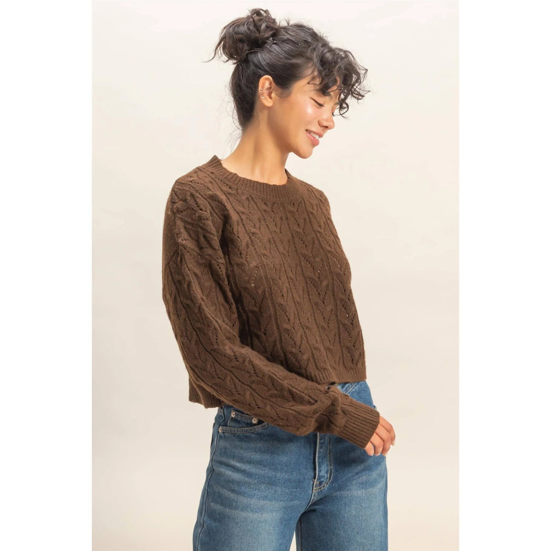 Women's Sweaters - Cropped Cable Knit Sweater - - Cultured Cloths Apparel